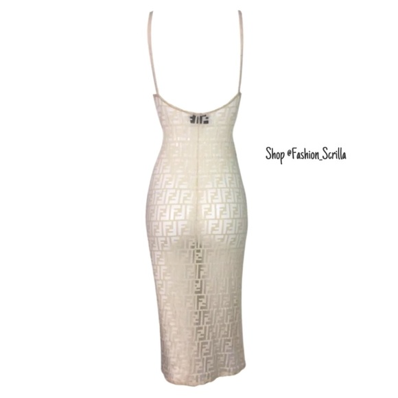 Vintage Fendi Monogram Logo FF Zucca Dress (nude) Sheer Nylon Lace - Picture 3 of 17